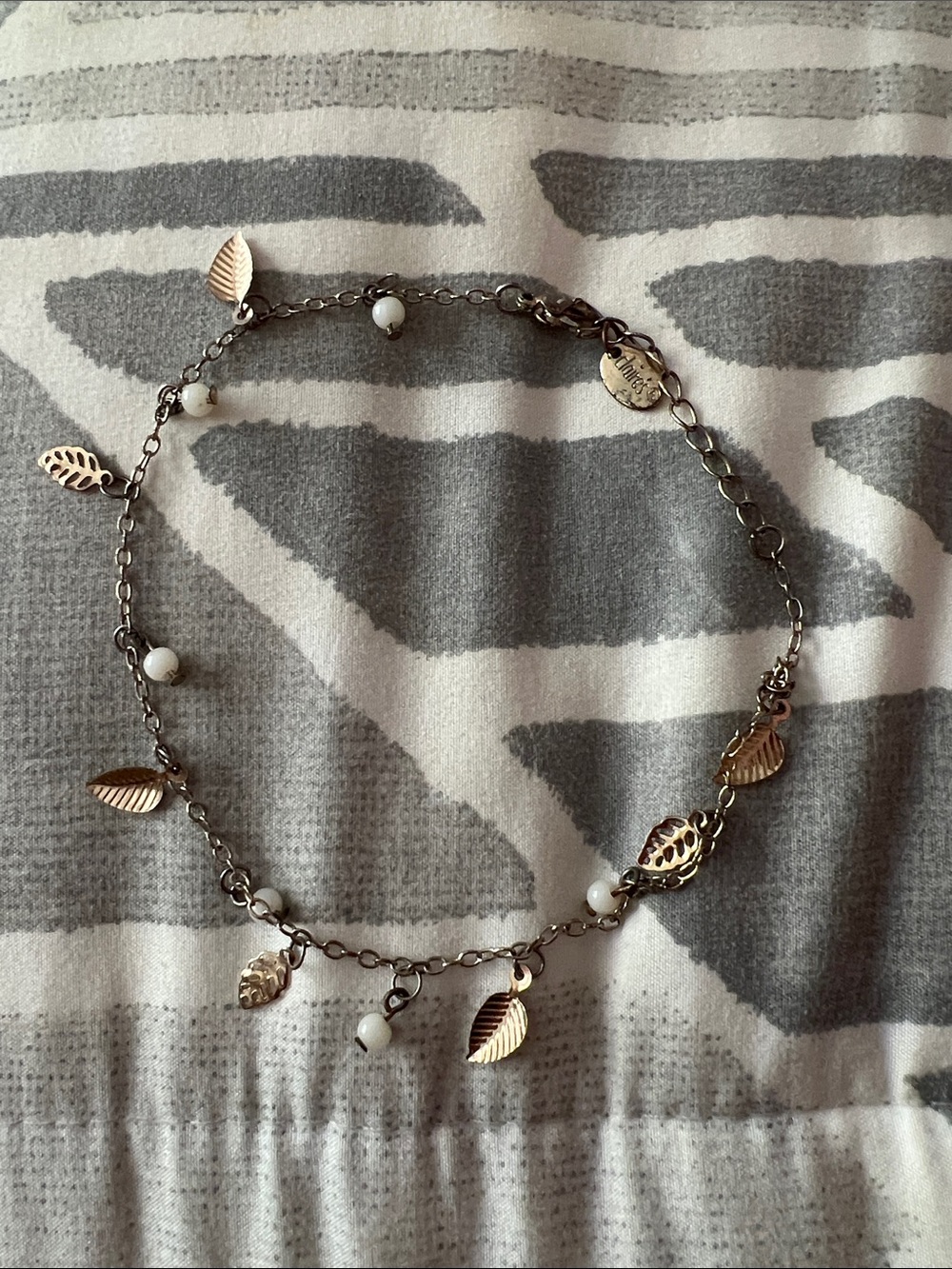 Claire's Gold Leaf Charm Bracelet with White Beads